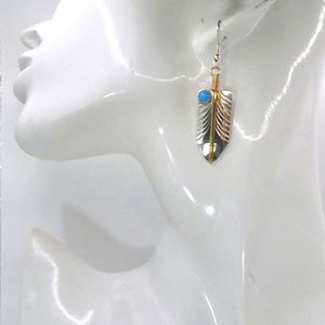 Sterling Silver Native American Turquoise & Brass Earrings